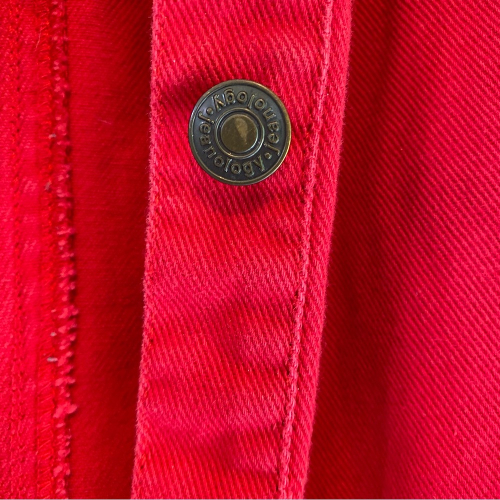 Vtg Newport News Jeanology Long Red Button-Front Denim Coat Dress Patriotic 12 - Picture 12 of 12